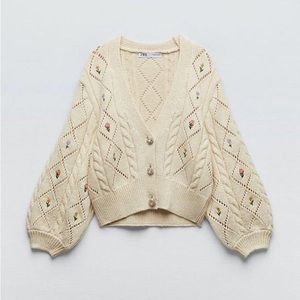 Zara Embroidered Knit Cardigan